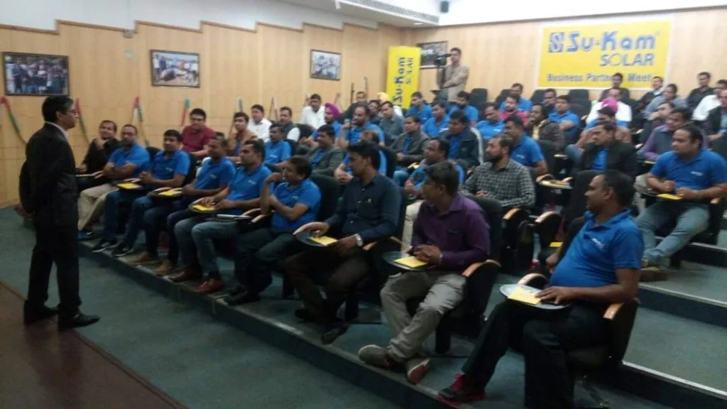 Kunwer Sachdev speaking at a Su-Kam Solar Business Partner Meet
