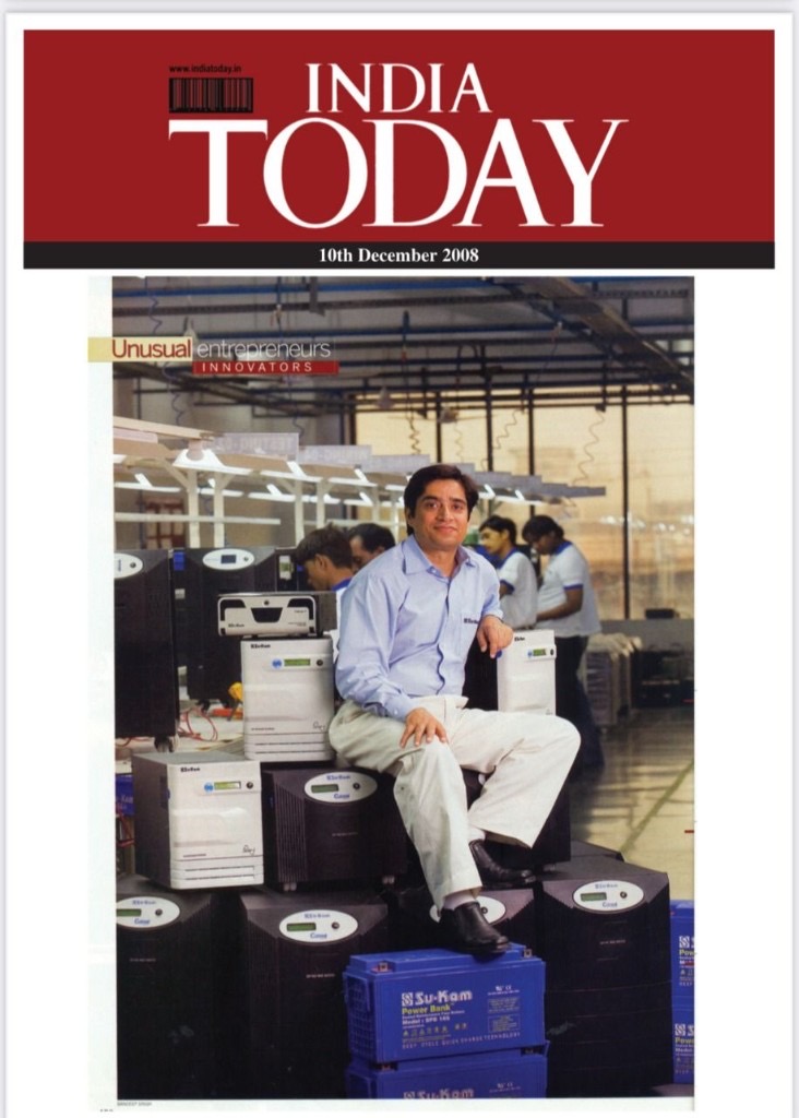 India Today cover featuring Kunwer Sachdev among stacks of Su-Kam inverters